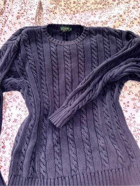 J. Crew Cable-Knit Crewneck Sweater - Navy Blue